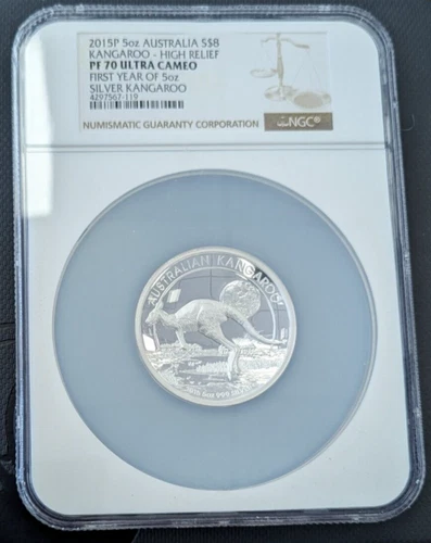2015 P Australia $8 Silver Kangaroo 5 oz NGC PF70 UHR First Year Coin Box/COA
