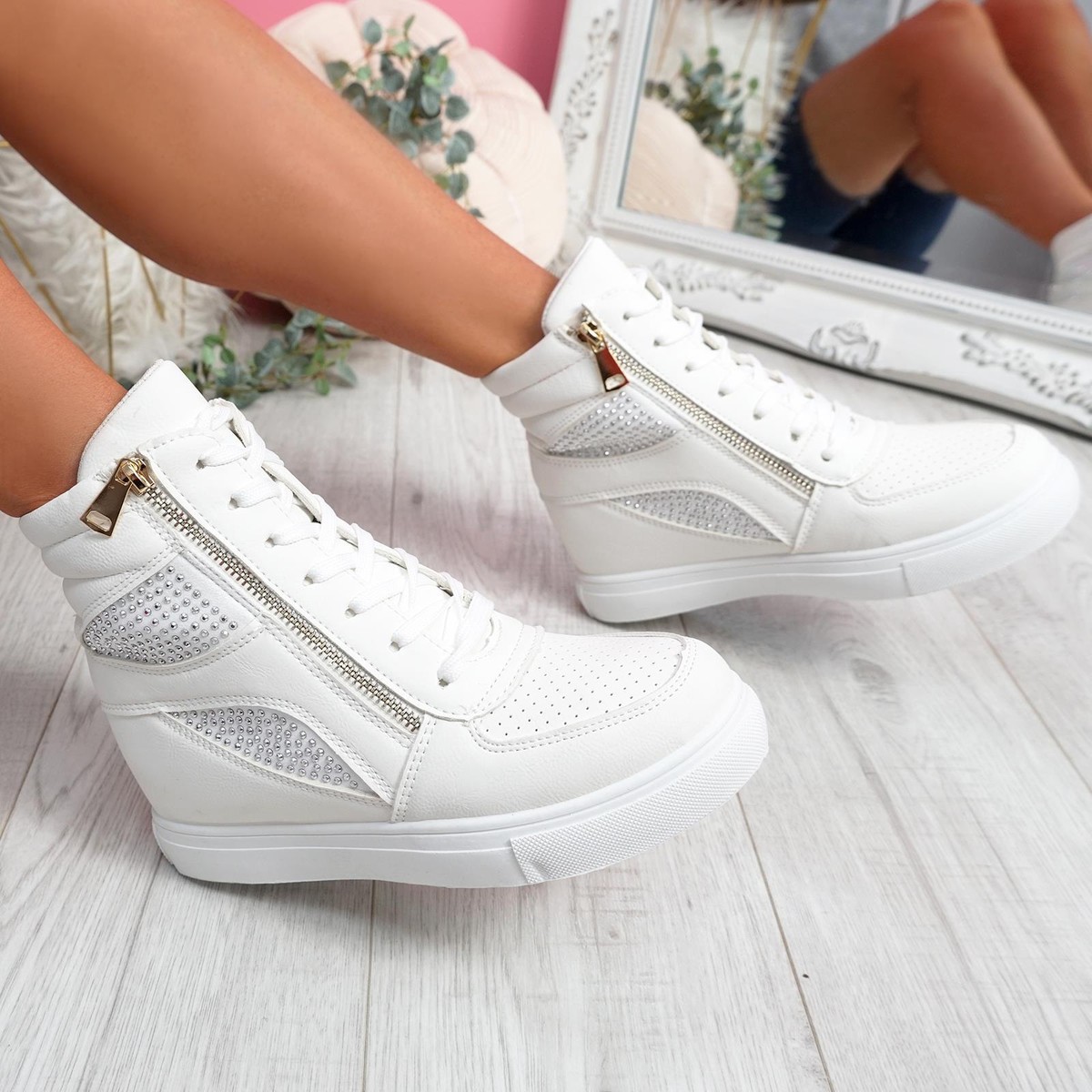 WOMENS LADIES ZIP STUDDED HIGH TOP ANKLE TRAINERS PARTY SNEAKERS WOMEN SHOES