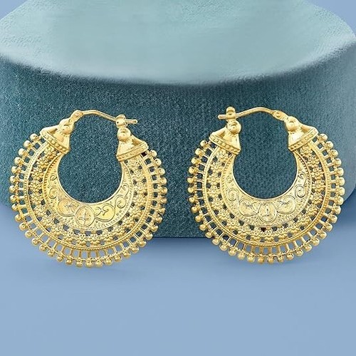 Ross Simons.italian embellished Hoop Earrings 18kt Gold over sterling NIB - Picture 9 of 11