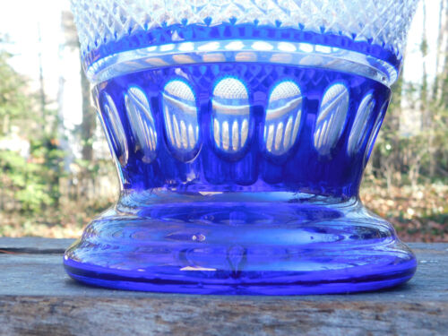 Antique Cut to Clear Cobalt Blue Crystal Vase Wine Cooler Bucket 10 x 9.5" 8 lbs - Picture 3 of 7