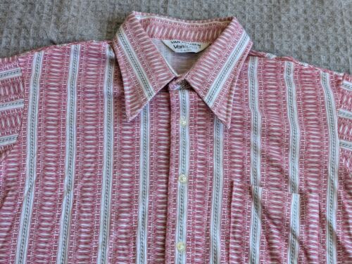 Van Heusen VanKnit Shirt Adult Large Red Short Sleeve Stretch Big Collar Vintage - Picture 2 of 12