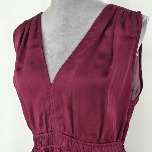 Lucky Brand Dress Womens XL Burgundy Satin Semi Sheer Sleeveless V Neck Midi New - Picture 6 of 14