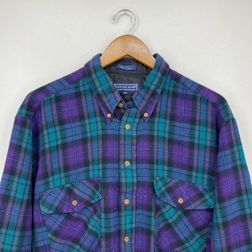Savile Row Long Sleeve Button Shirt Men's XL Purple Plaid Acrylic Vintage Korea - Picture 2 of 8