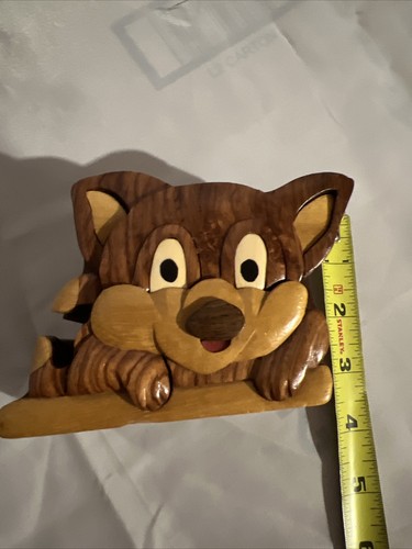 Puppy Dog Wooden Puzzle Box Inlay Handmade Wood Decorative Jewelry Trinket Box - Picture 7 of 8