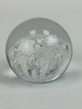 Vintage Sphere Hand Blown 2" Clear Glass Paperweight Bubble Effect Round Ball