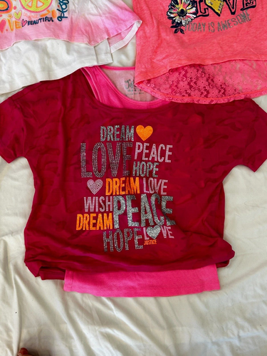 Lot of 4: Pink Justice Girls Peace Sign, Flower, Love Tank Top Tees - Size 14+18 - Picture 14 of 18