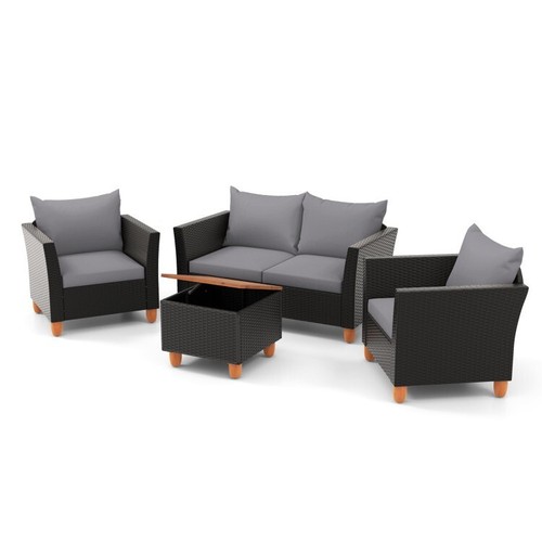 4 Pcs Patio Conversation Set 2 x 1 Storage Side Coffee Table w/ Loveseat 2 Chair - Picture 2 of 9