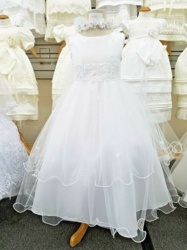 White Flower Girl Dress. Frist Communion. Formal Dress. Vestido de bautizo. niÑa - Picture 1 of 11