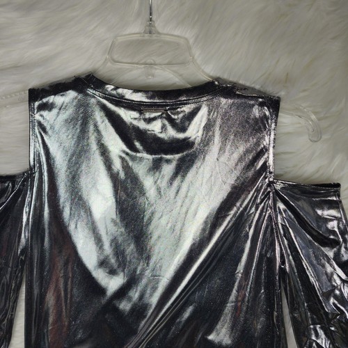 Michael Kors Women's Silver Metallic Off Shoulder Top Size XS Long Sleeve - Foto 7 di 9