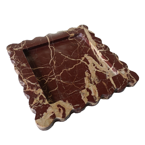 8 x 8" Beautiful Serving Scalloped Decorative Cherry Gold Marble Jewellery Tray - Picture 2 of 6