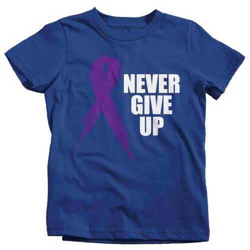 Kids Purple Ribbon Shirt Never Give Up Awareness T Shirt Lupus Fibromyalgia Canc - Picture 22 of 24