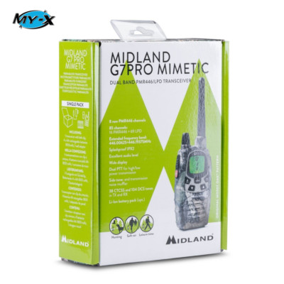 Midland G7 Pro C1090.15, Radio Zender Ontvanger Walkie Talkie Dual Band 8 Kanalen PMR446 en 69 Kanalen LPD, 4 Oplaadbare Batterijen Ni-MH AA 1,2V/1800 mAh, Oplader en Riemclip