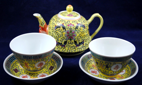 Unique 6 Pieces Chinese JINGDEZHEN Porcelain TEA Set in MON SHOU Longevity Décor - Picture 15 of 15