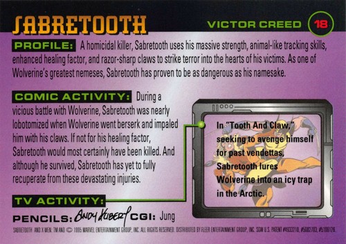 SABRETOOTH / 1996 Fleer X-Men Walmart BASE Trading Card #18 - Picture 2 of 2