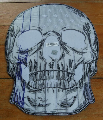LARGE Embroidered Back Patch ~ Police USA Flag Thin Blue Line SKULL Jacket PATCH - Picture 6 of 7