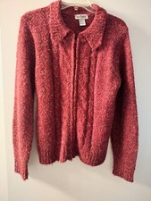 Vtg Cardigan Lg Sleeve Zip Front Poly Acrylic Blend Tiara International Sz Med