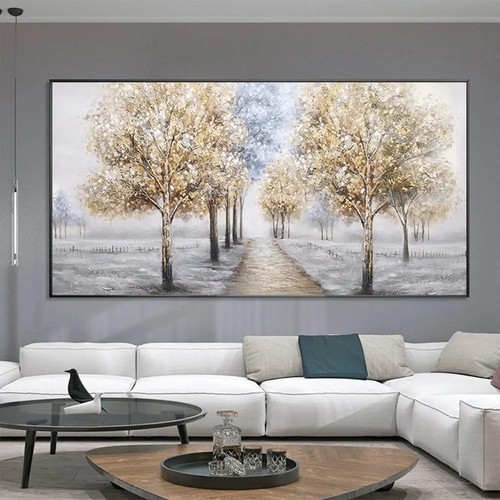 Ölgemälde auf Leinwand großer abstrakter Goldbaum Handarbeit Gemälde moderne Wand - Bild 2 von 11