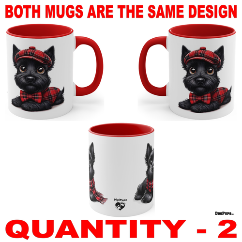 DigiPups Scottish Terrier Perro Rojo Cuadros Conjunto Dibujos Animados Taza de Café Juego de 2 Tazas - Imagen 2 de 3