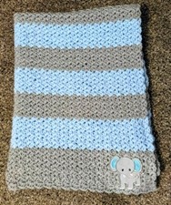 Artisan Hand Crochet New Baby Blanket with Elephant Decal