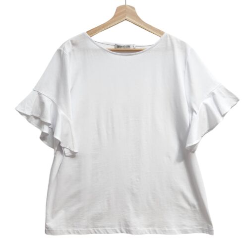 Sportscraft Women's White Ruffle sleeve short sleeve Tshirt Top Size XL casual - Picture 1 of 10