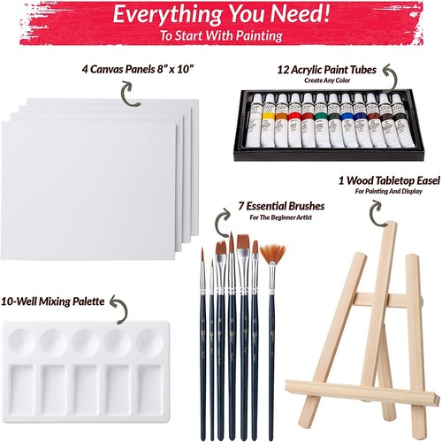 RISEBRITE Acrylic Paint Set with Canvas – 25Pcs Painting Kit Includes Mini Easel - Bild 2 von 6