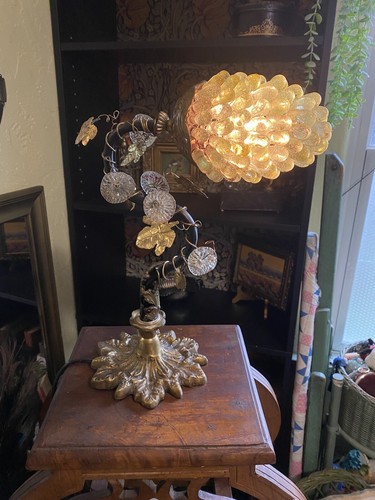 Vintage Murano Lampe grün Glas Trauben Schwanenhals Tisch Schreibtisch Bronze Italien Mid Century - Bild 4 von 21