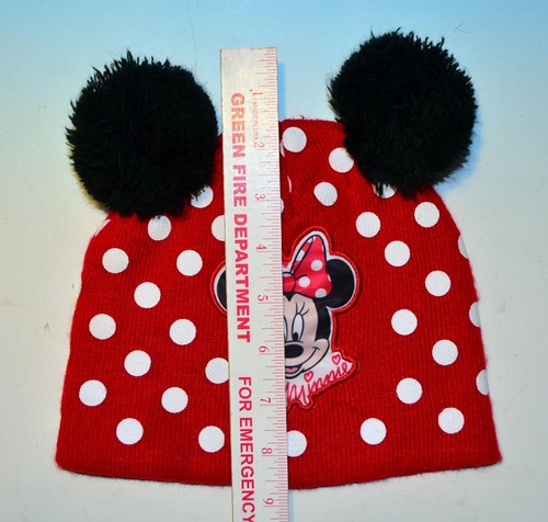 Disney Minnie Mouse Winter Hat Childs ~ Red white Polka Dots 2 Black Puff Ears - Picture 10 of 12