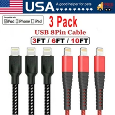 3 Pack Fast Charger Cable Heavy Duty For iPhone 13 12 11 X XR 8 7 Charging Cord