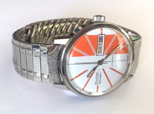 Vintage Sammlerstück 1972 Bulova Automatic Spinnaker Day Date Herrenuhr orange  - Bild 3 von 10