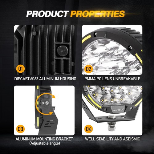AUXBEAM 9 pulgadas redondas LED vainas lámpara de conducción punto DRL para camioneta Ford Wrangler ATV - Imagen 8 de 12