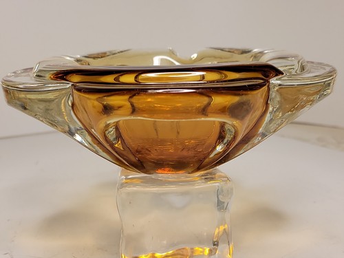 Cenicero/plato de caramelo vintage hecho a mano sin firmar ámbar a vidrio transparente usado - Imagen 5 de 11