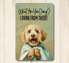 Doodle Labradoodle Bathroom Sign toilet bowl bath dog funny metal tin wall art