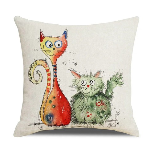 Cartoon Animals Cushion Cover Pillow Pillowslip Printed of Cat Fish Mouse Bird - Picture 24 of 25