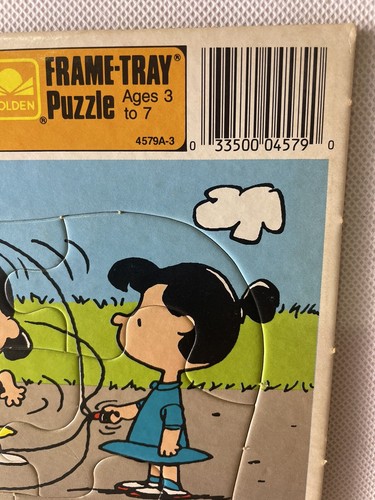 Peanuts Charlie Brown Lucy Snoopy playing Vintage Golden Frame Tray Puzzle 1980s - Picture 3 of 6