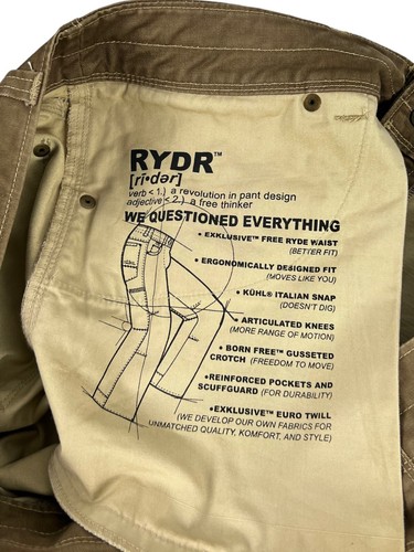 KUHL RYDR Pants Mens 36 x 32 Vintage Patina Dye Work Outdoor Utility Green EUC - Picture 11 of 11