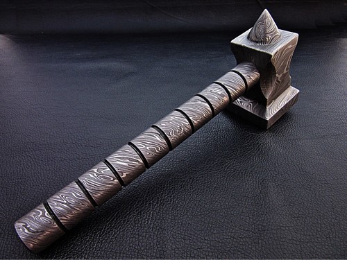 MASSGESCHNEIDERTER HANDGEFERTIGTER DAMASTSTAHLHAMMER.(650). - Bild 6 von 6