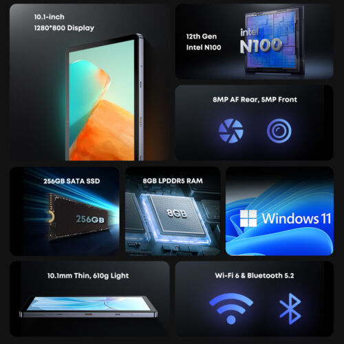 CHUWI Hi10X1 Windwos Tablet 10.1'' 8GB RAM 256GB SSD Intel Quad Core N100 - Picture 2 of 6