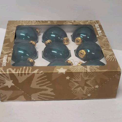 Vtg Christmas 9 Rauch Glass Ornaments Teal Green 2 1/2" Deck The Halls Target US - Picture 8 of 13