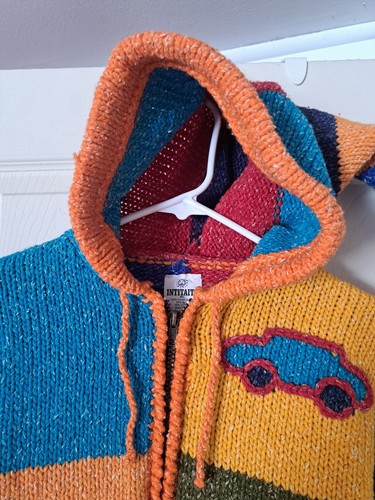 INTITAITA Ecuadorian Handmade Wool Blend Fun Hooded Sweater Jacket Boys Size M-L - Picture 4 of 20
