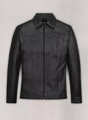 David Beckham Black Leather Jacket Shirt Style Slim Fit Leather Jacket Men Biker - Picture 4 of 8