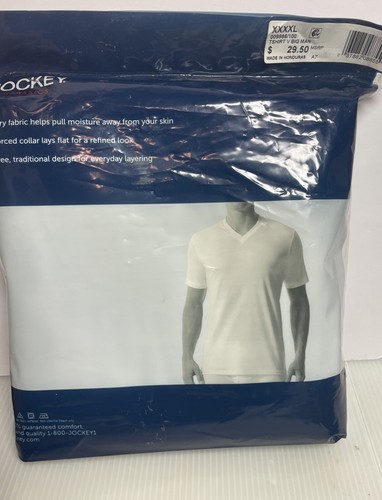 NOS Jockey Classics 4X V Neck T Shirts Qty 4 Diamond White Big Man XXXX - Picture 8 of 8