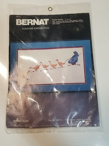 Goose Woman Counted Cross Stitch Kit Vtg 1984  Bernat 14 Count New In Package - Picture 1 of 2