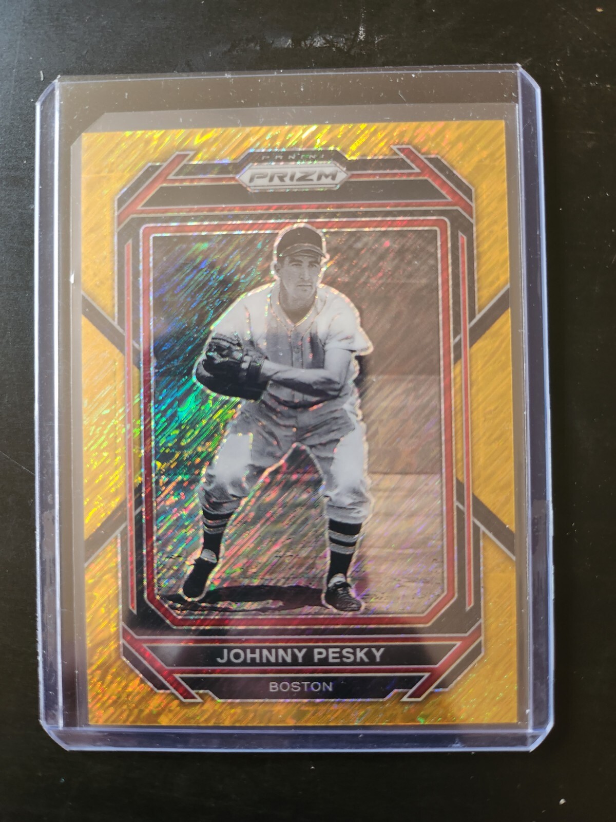 2023 Panini Prizm Johnny Pesky #231 Gold Shimmer Prizm SSP 1/10 Boston Red Sox