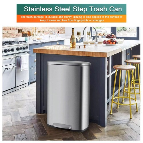 13 Gallon/50 Liter Trash Can with Lid Step, Fingerprint-Proof Kitchen Trash Bin - Imagen 5 de 9