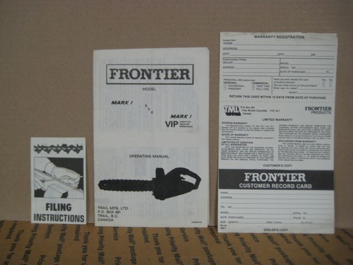 Vintage Frontier Mark I & Mark I VIP Chain Saw Owners Manual