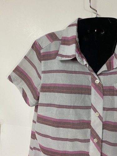 North Face Womens Gray Red Pink Striped Pocket Collar Short Sleeve Shirt M/L - Picture 5 of 7