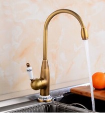 Kitchen Faucet Single Handle Antique Brass Deck Mounted Swivel Spout Mixer Taps