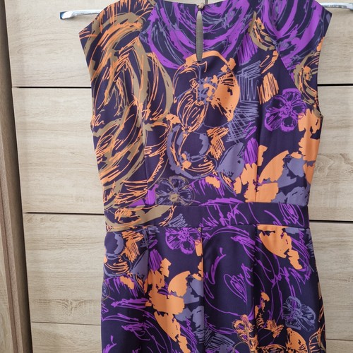 Women's Savoir Purple Patterned Fitted Midi Dress Lined Size 14 New - Picture 5 of 6