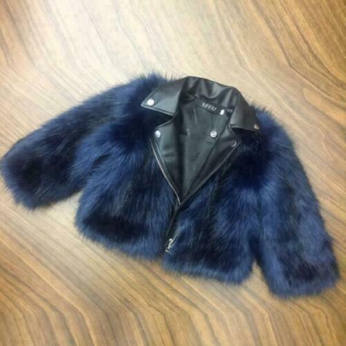 Girls Children Kids Winter Soft Furry Coat Faux Fox Fur Biker Jacket Cotton Park - Picture 12 of 12