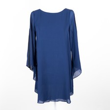 alice olivia Shift Dress Stretchy Silk Sheer Layer Lace Accent Knee Lngth Blue S